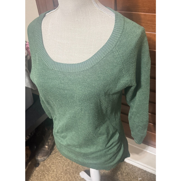 89th & Madison Women’s Sweater Kelly Green sz L soft knit pullover ruched sides - Picture 3 of 7
